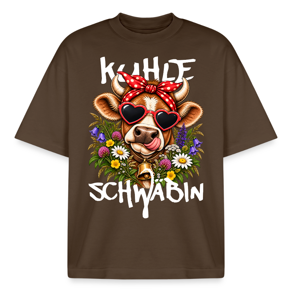 Boxy Unisex T-Shirt mit Kuhle-Motiv - Dunkelbraun