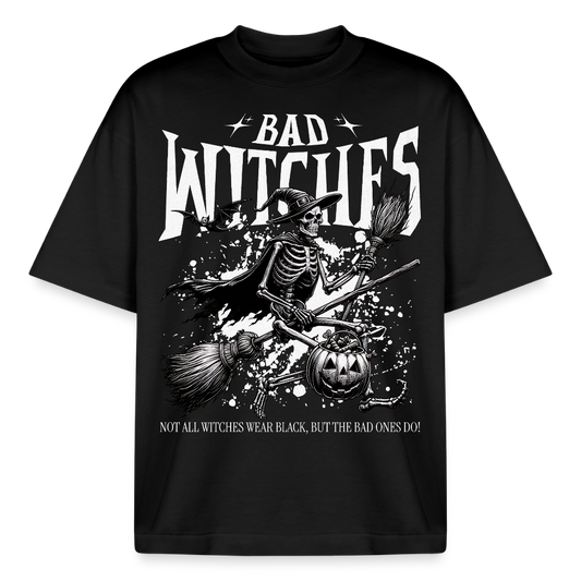 Bad Witches Print Detail – Gothic Halloween Design auf schwarzem Bio-T-Shirt