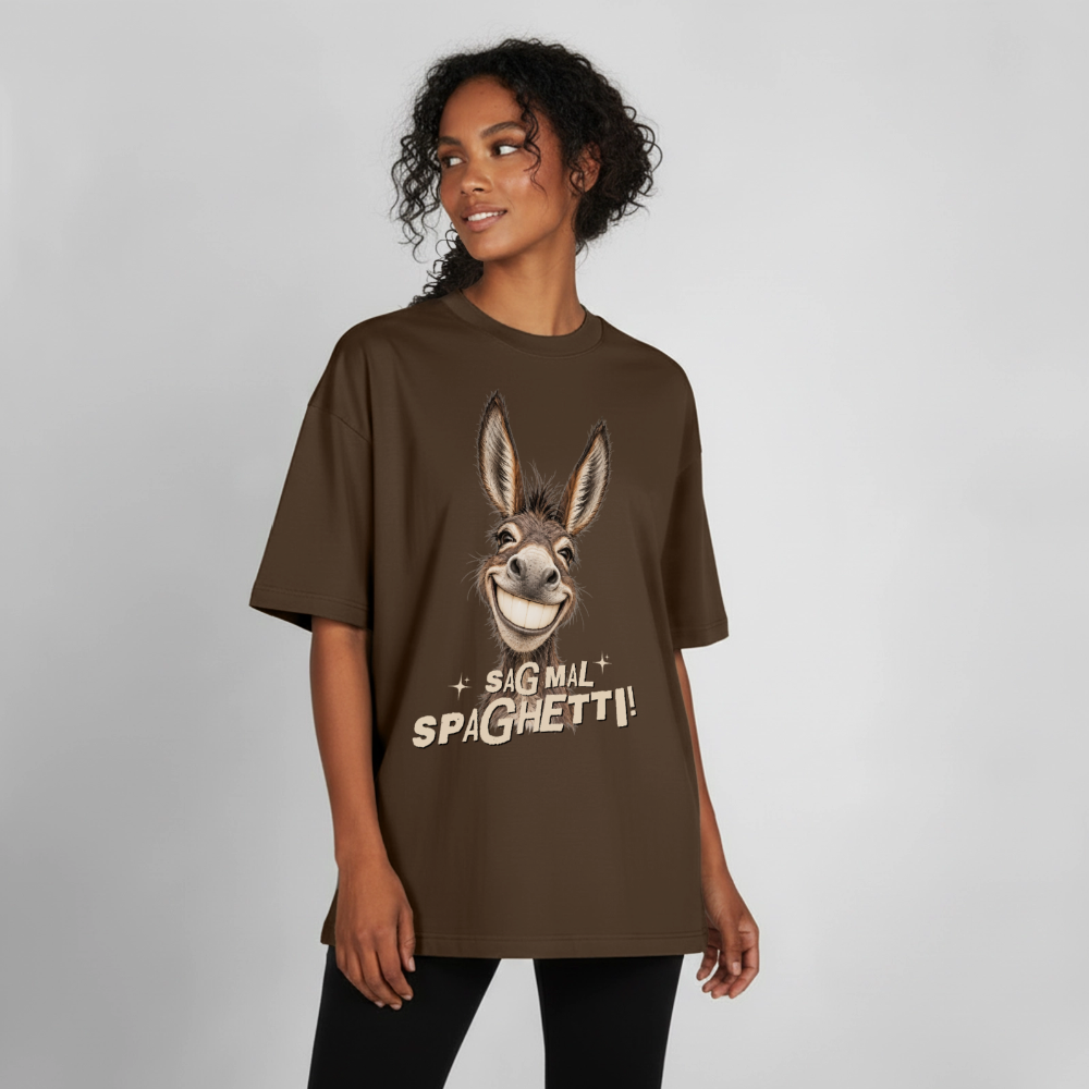 Boxy Unisex T-Shirt mit Eselmotiv - Dunkelbraun