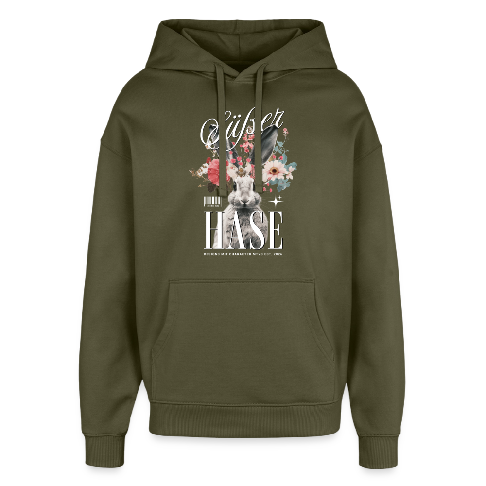 Oversized Unisex Hoodie mit Hase Motiv - Khaki