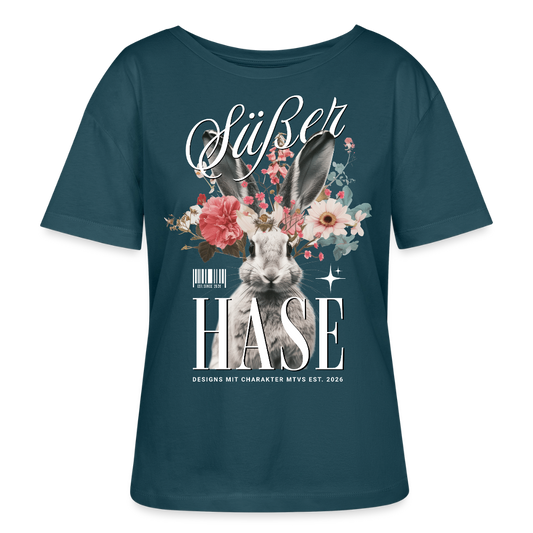 Rundhals Frauen Bio-T-Shirt mit Hase Motiv - Dunkles Petrol