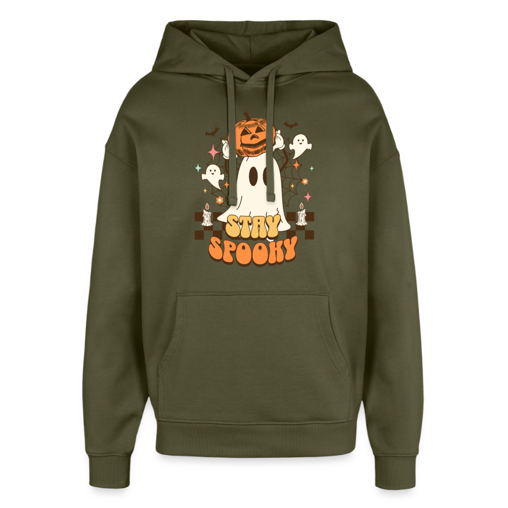 Khaki Hoodie mit Stay Spooky Halloween Motiv, Geist und Kürbis