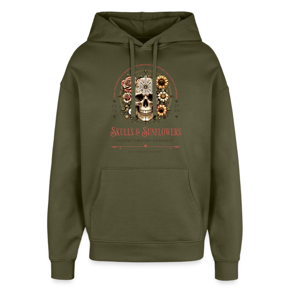 Skulls & Sunflowers Design Hoodie - Khaki