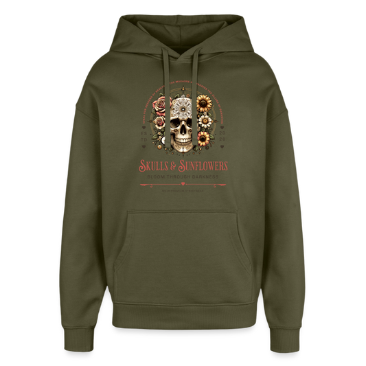 Skulls & Sunflowers Design Hoodie - Khaki