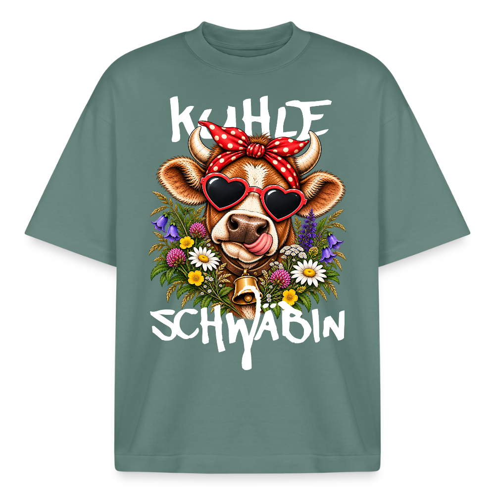 Boxy Unisex T-Shirt mit Kuhle-Motiv - Grüner Bucht