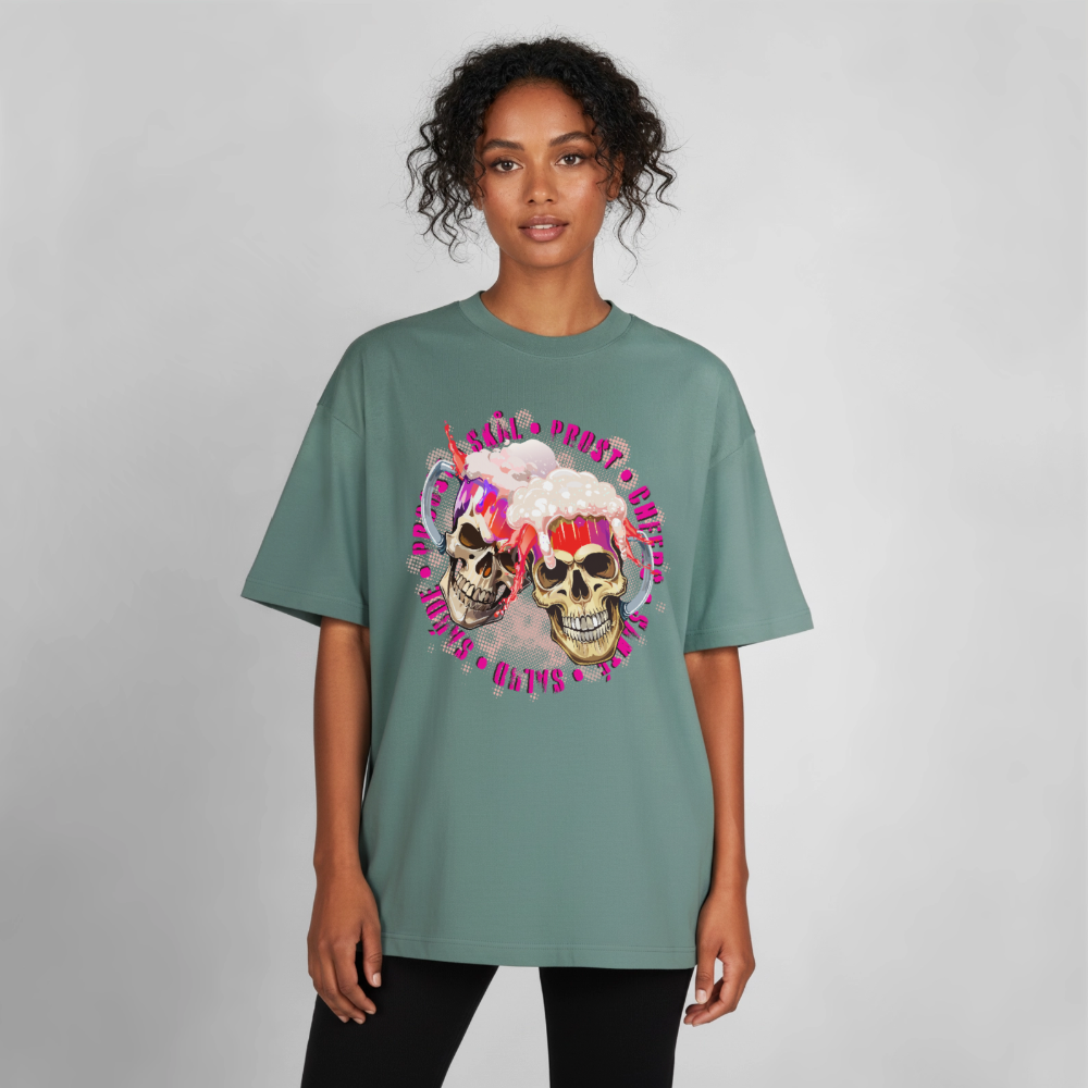 Party Skull Design T-Shirt - Grüner Bucht