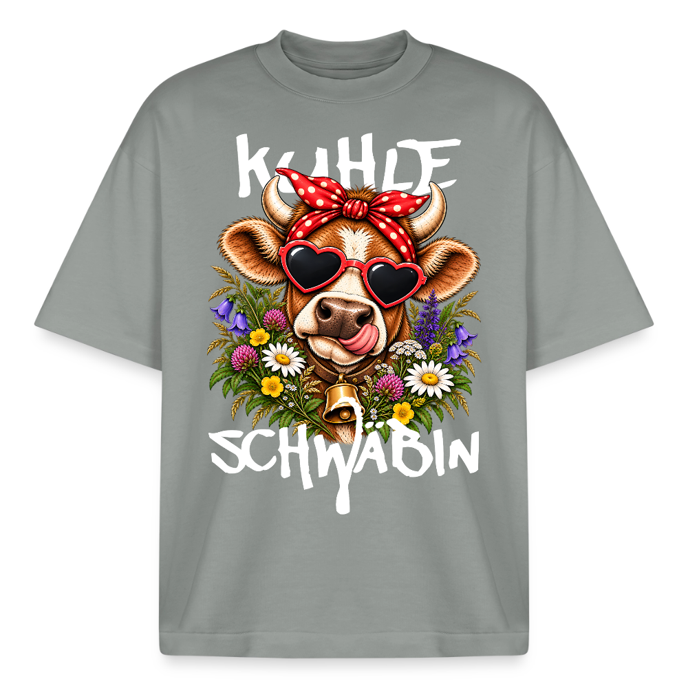 Boxy Unisex T-Shirt mit Kuhle-Motiv - Nebelgrau