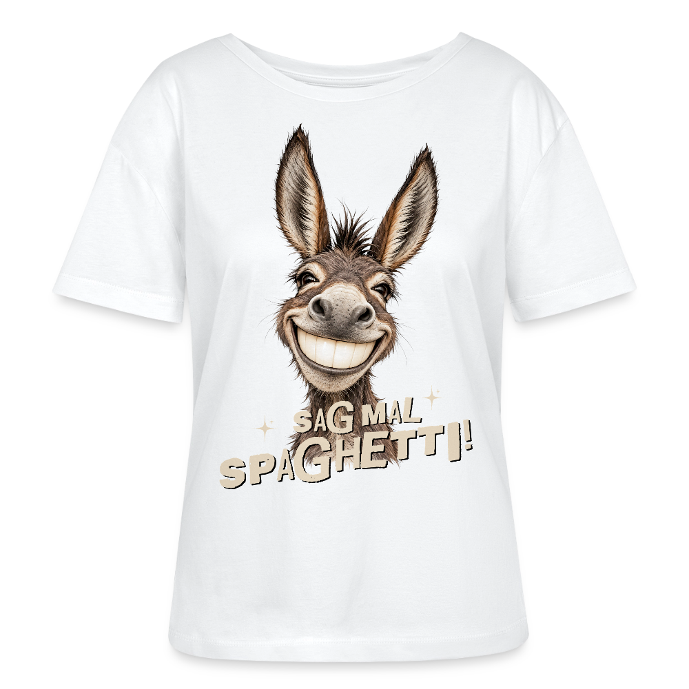Rundhals Frauen Bio-T-Shirt mit Eselmotiv - Weiß