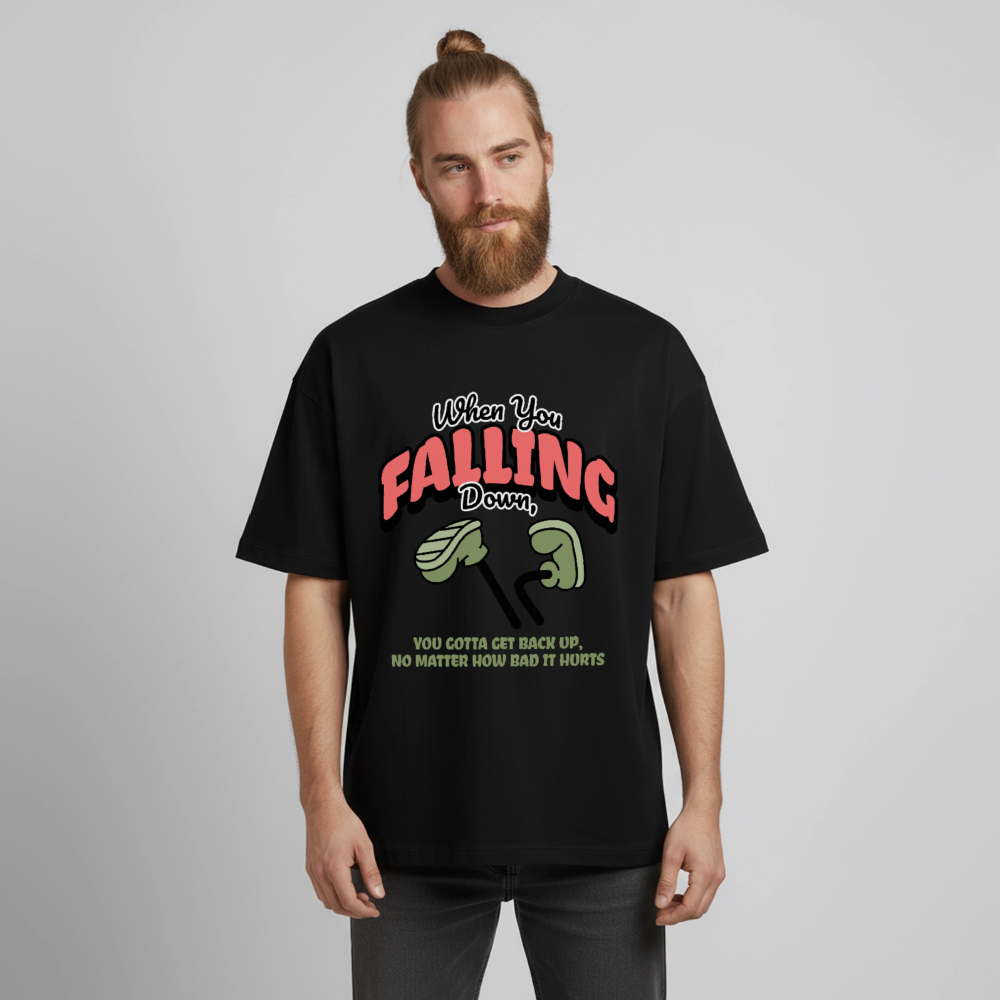 Falling Down Design T-Shirt - Schwarz