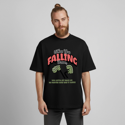Falling Down Design T-Shirt - Schwarz