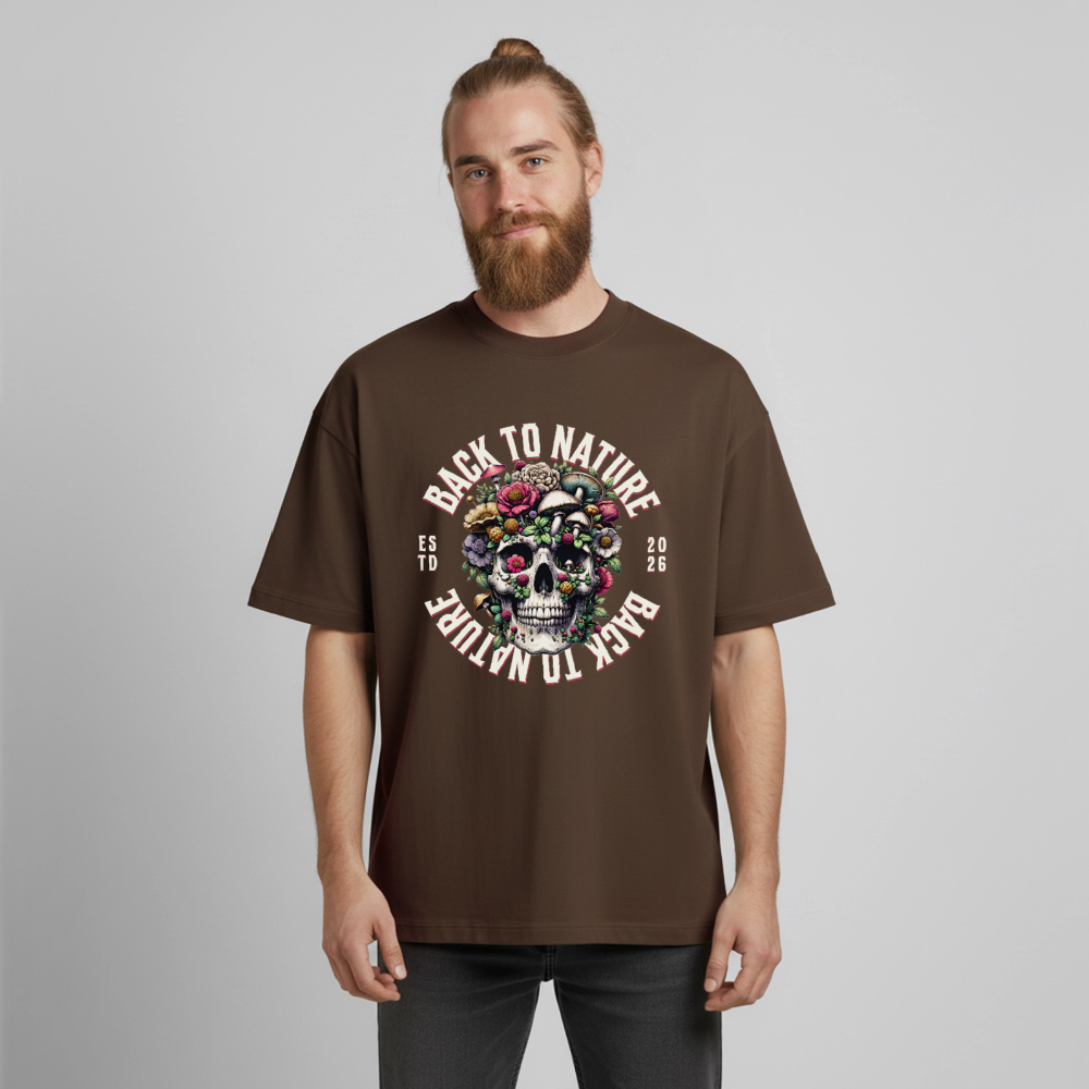 Skull Nature Design T-Shirt - Dunkelbraun