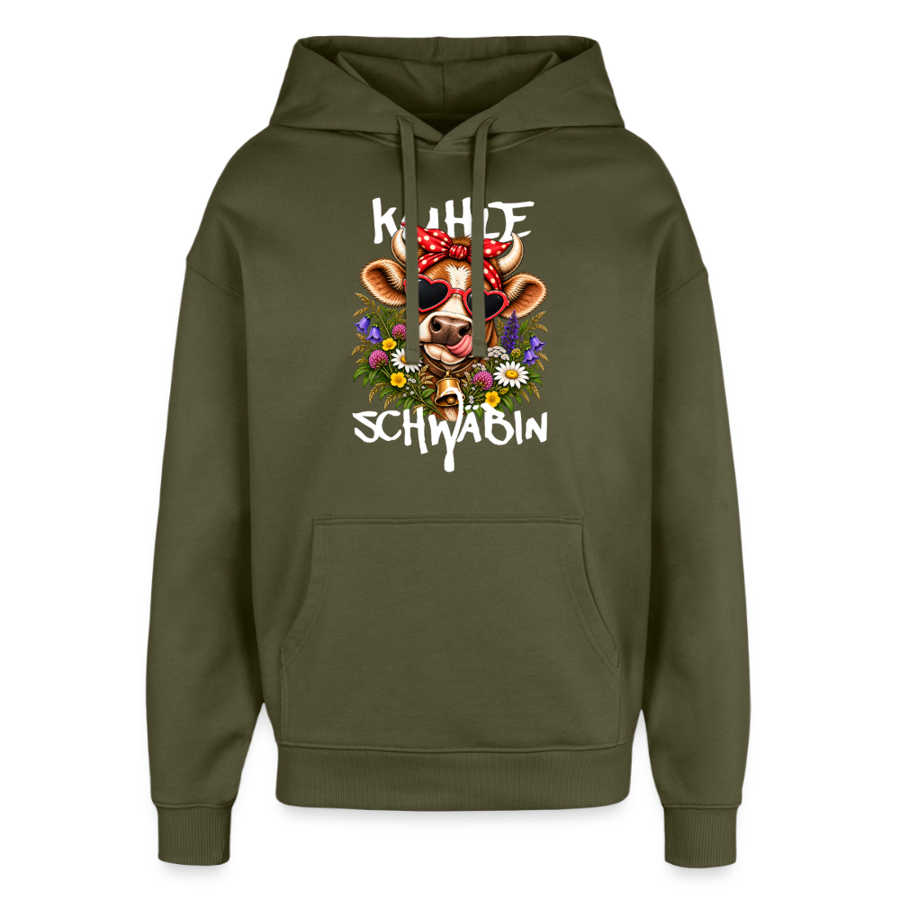 Oversized Unisex Hoodie mit Kuhle-Motiv - Khaki