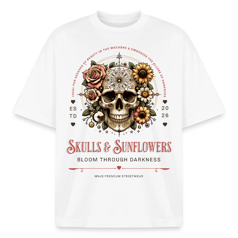 Skull & Sunflowers Design T-Shirt - Weiß