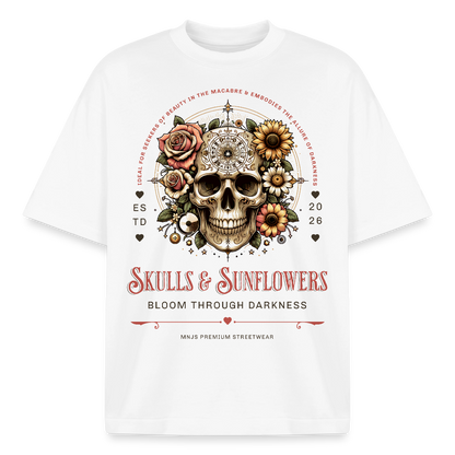 Skull & Sunflowers Design T-Shirt - Weiß