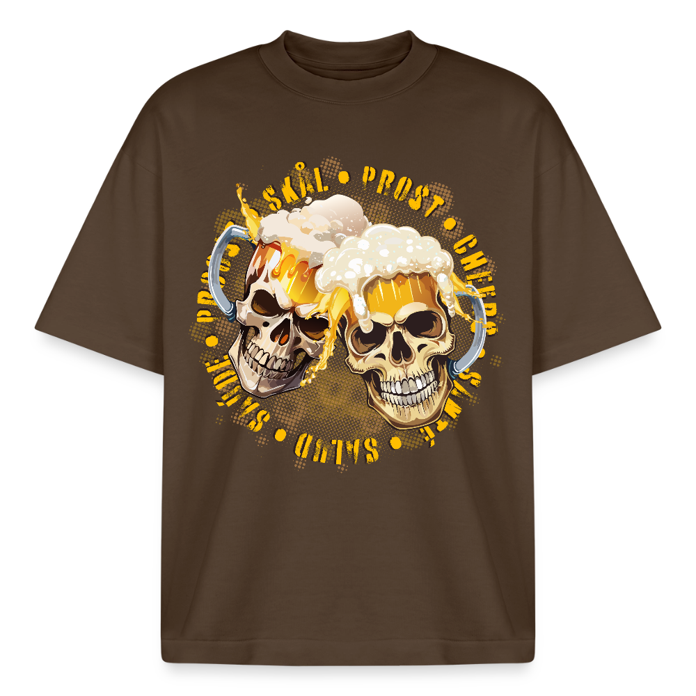 Party Skull Design T-Shirt - Dunkelbraun