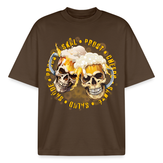 Party Skull Design T-Shirt - Dunkelbraun