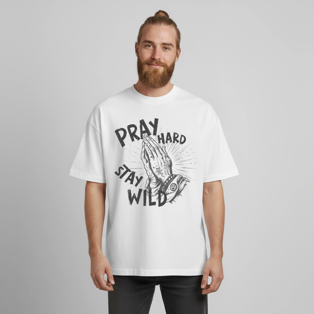 Pray Hard Design T-Shirt - Weiß