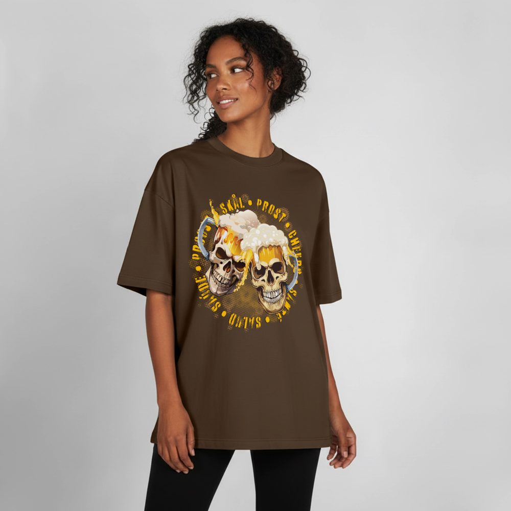 Party Skull Design T-Shirt - Dunkelbraun