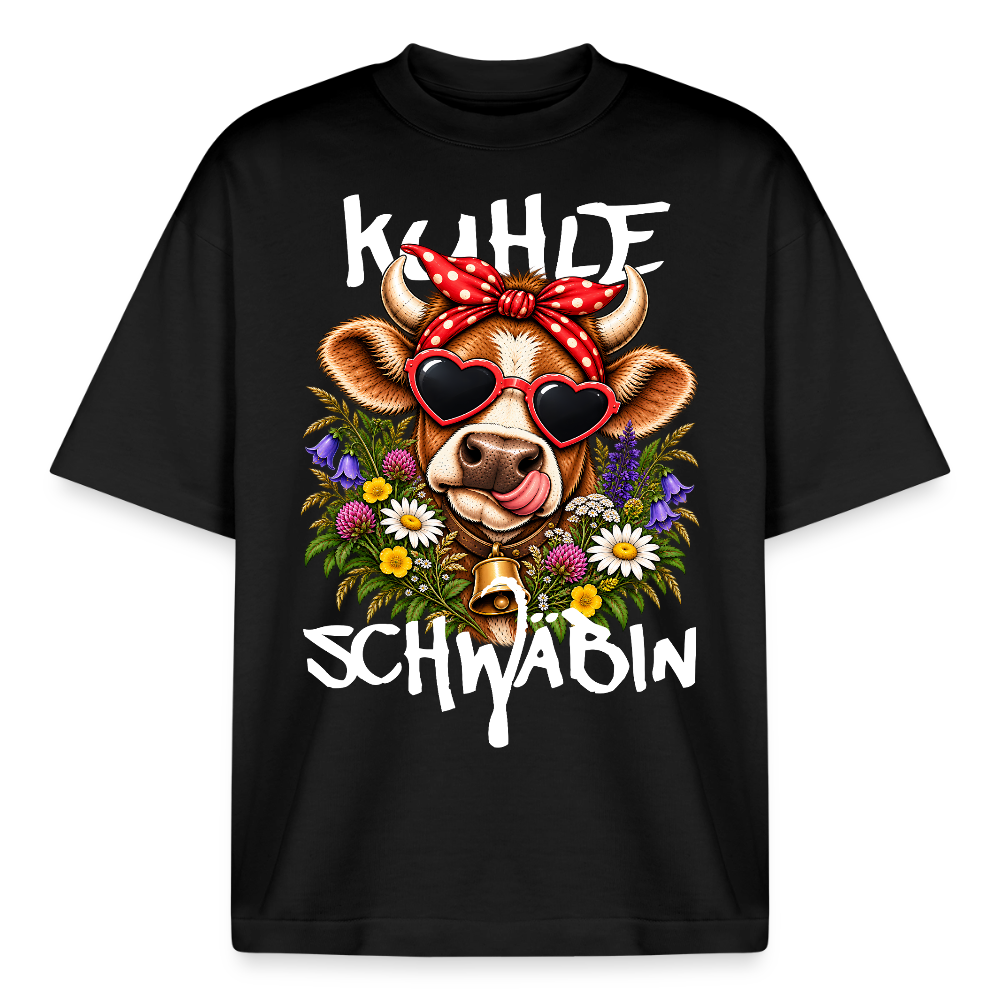 Boxy Unisex T-Shirt mit Kuhle-Motiv - Schwarz