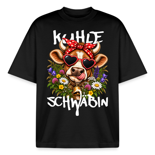 Boxy Unisex T-Shirt mit Kuhle-Motiv - Schwarz