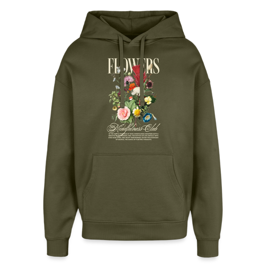 Flowers Design Hoodie - Khaki