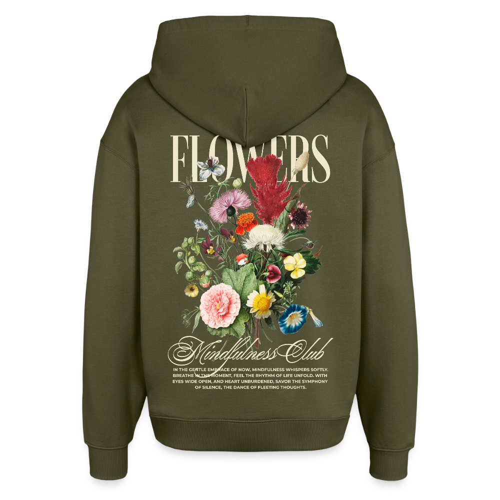 Flowers Design Hoodie Backprint - Khaki