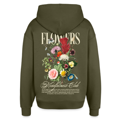 Flowers Design Hoodie Backprint - Khaki