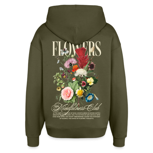 Flowers Design Hoodie Backprint - Khaki
