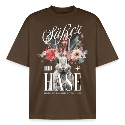 Boxy Unisex T-Shirt mit Hase Design - Dunkelbraun