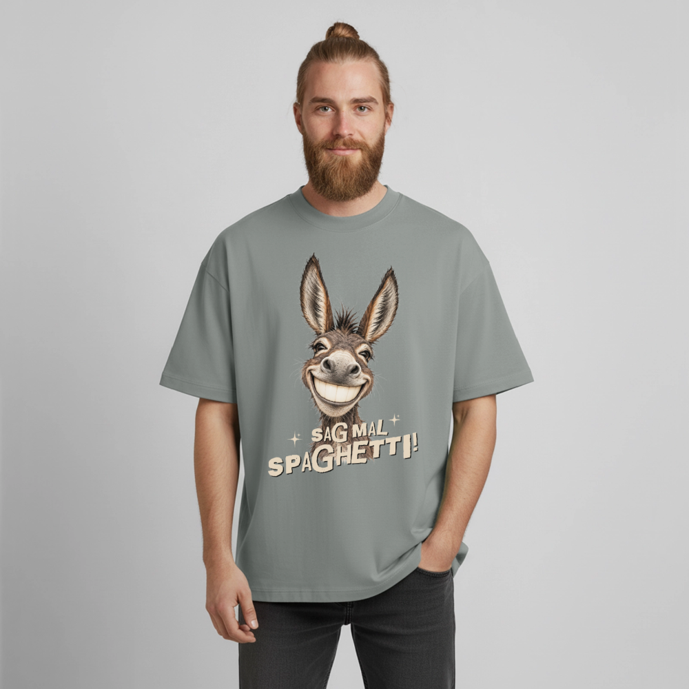 Boxy Unisex T-Shirt mit Eselmotiv - Nebelgrau
