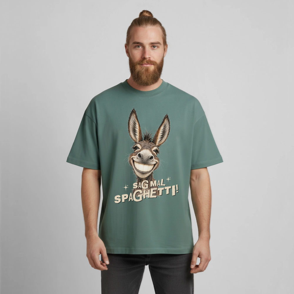 Boxy Unisex T-Shirt mit Eselmotiv - Grüner Bucht