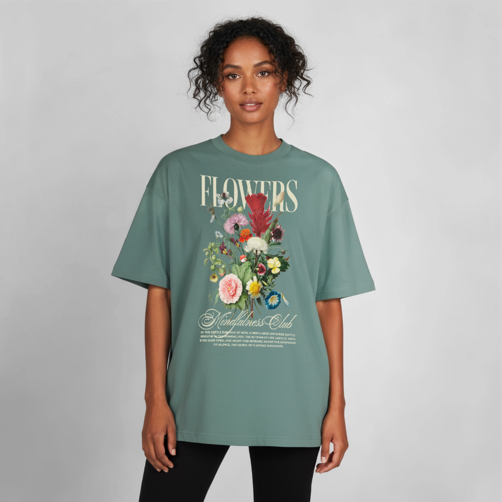 Flowers Design Boxy T-Shirt - Grüner Bucht