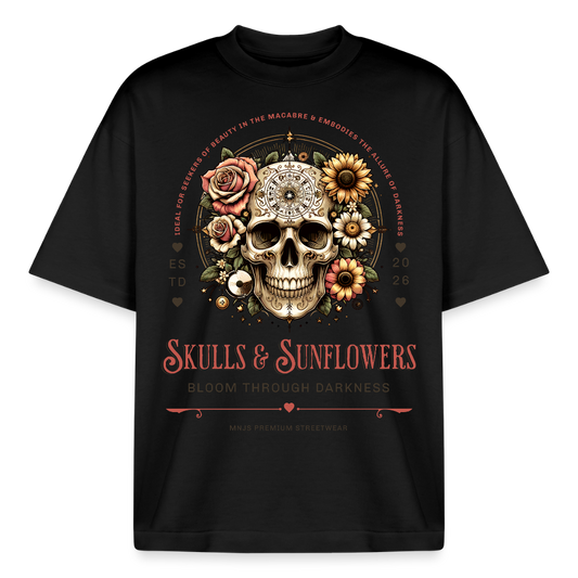 Skull & Sunflowers Design T-Shirt - Schwarz
