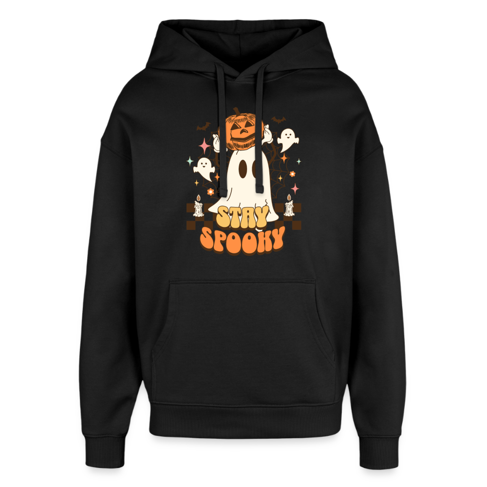 Schwarzer Hoodie mit Stay Spooky Halloween Motiv, Geist und Kürbis