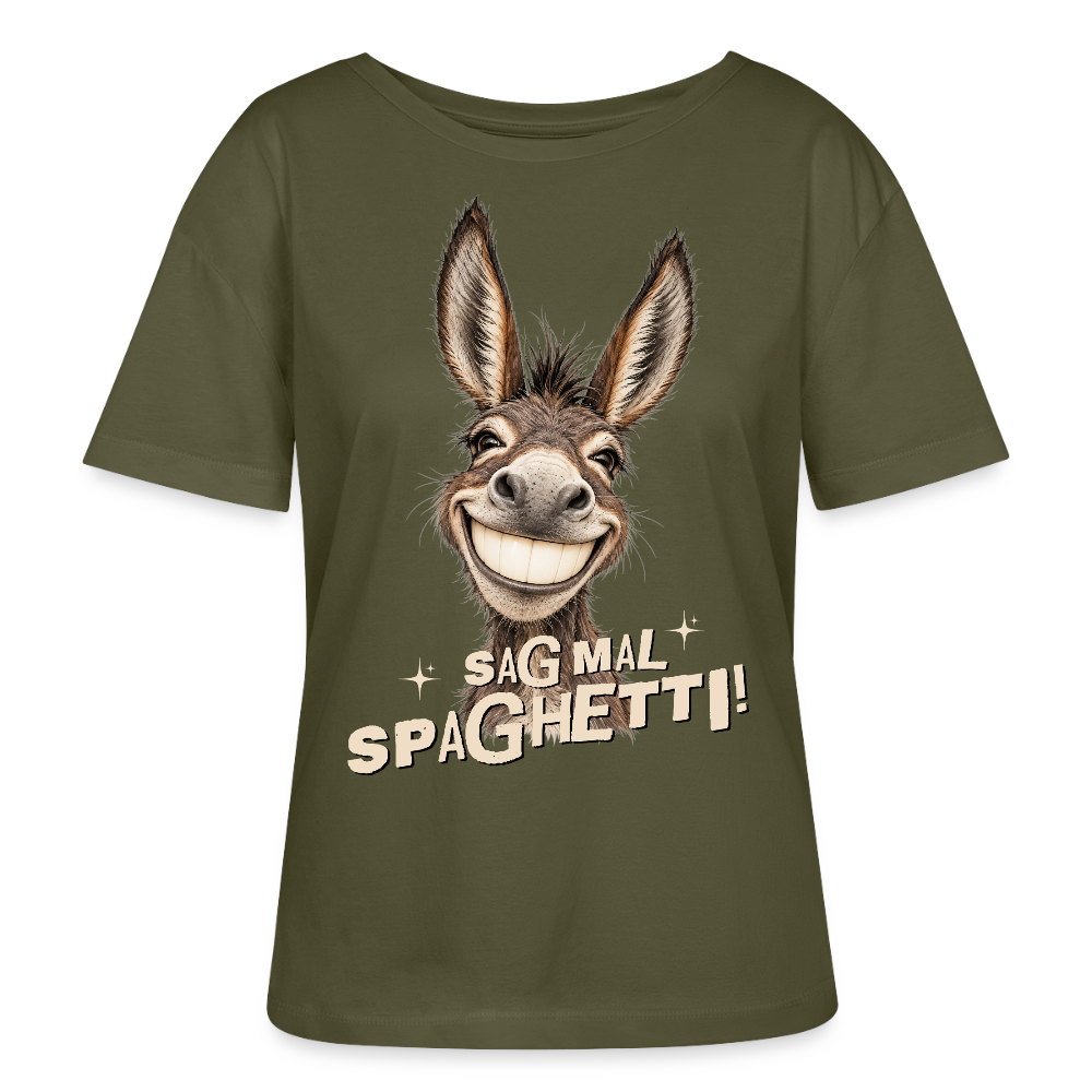 Rundhals Frauen Bio-T-Shirt mit Eselmotiv - Khaki