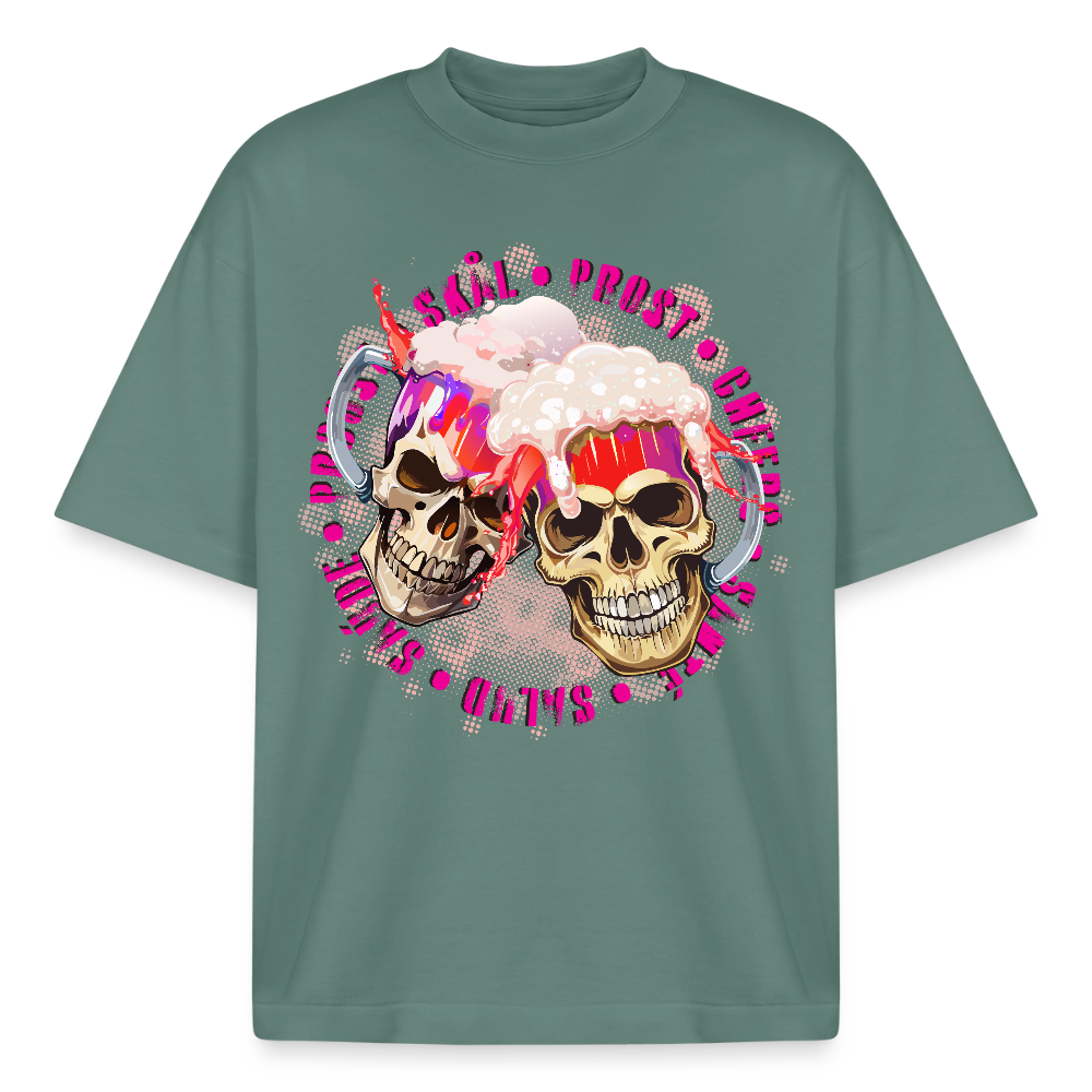 Party Skull Design T-Shirt - Grüner Bucht