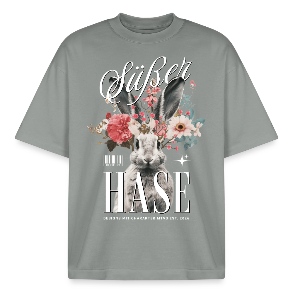 Boxy Unisex T-Shirt mit Hase Design - Nebelgrau