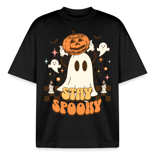 Schwarzes T-Shirt mit Stay Spooky Halloween Motiv, Geist und Kürbis