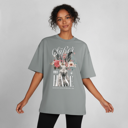 Boxy Unisex T-Shirt mit Hase Design - Nebelgrau