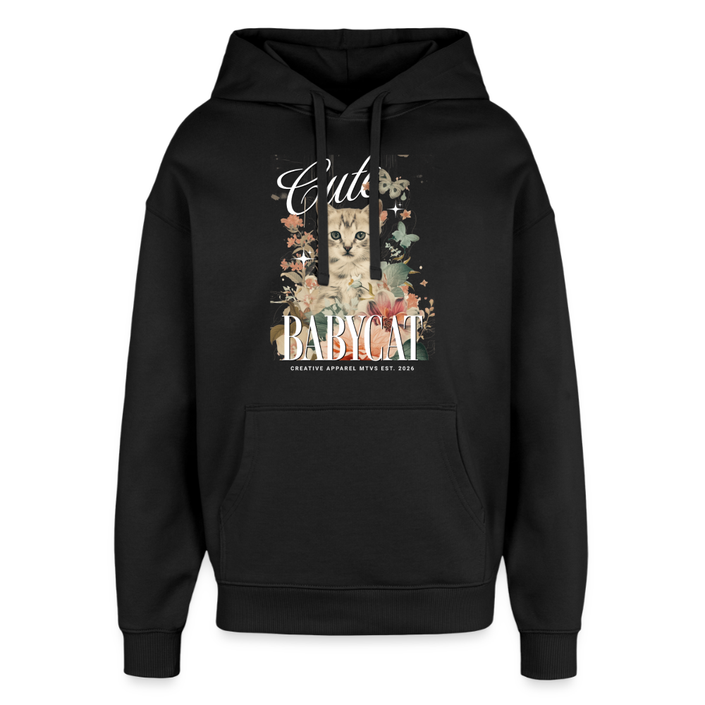 Oversized Hoodie mit Katzenmotiv - Schwarz