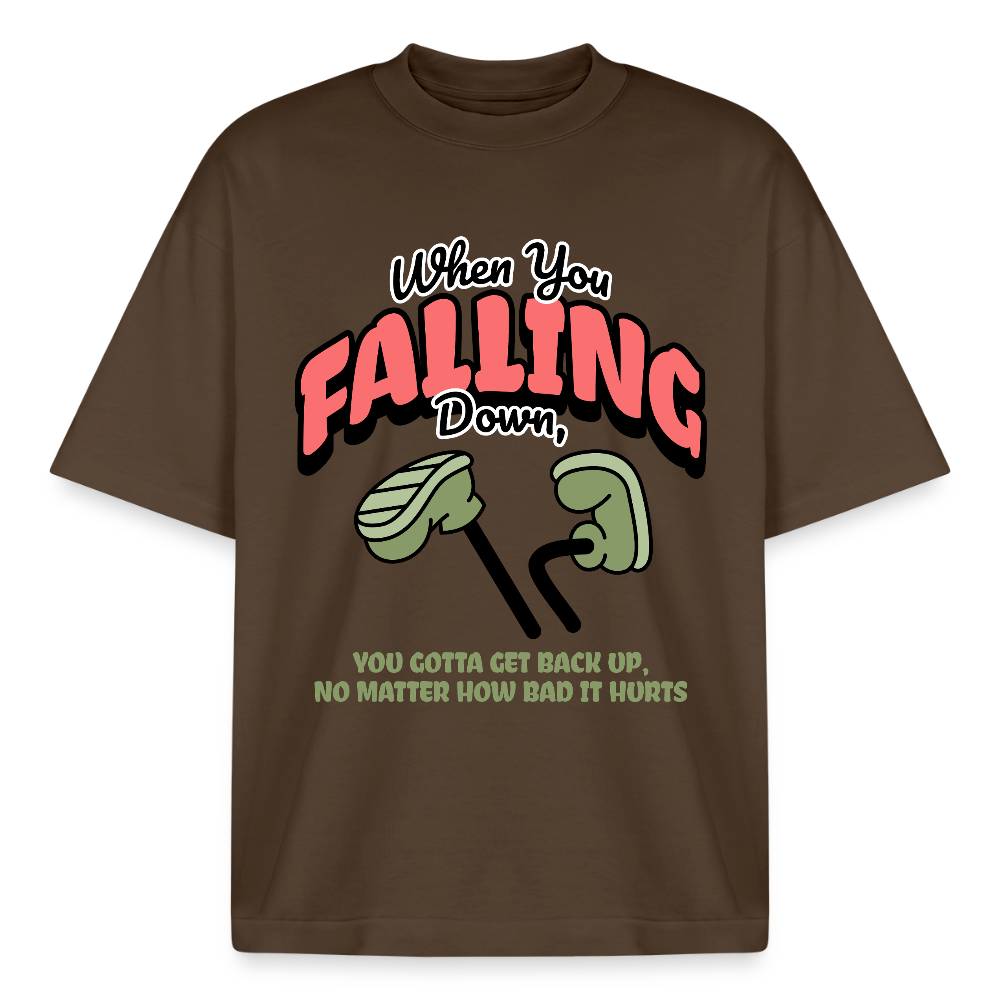 Falling Down Design T-Shirt - Dunkelbraun