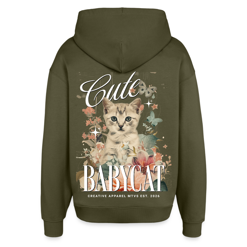 Oversized Hoodie mit Katzenmotiv Backprint - Khaki