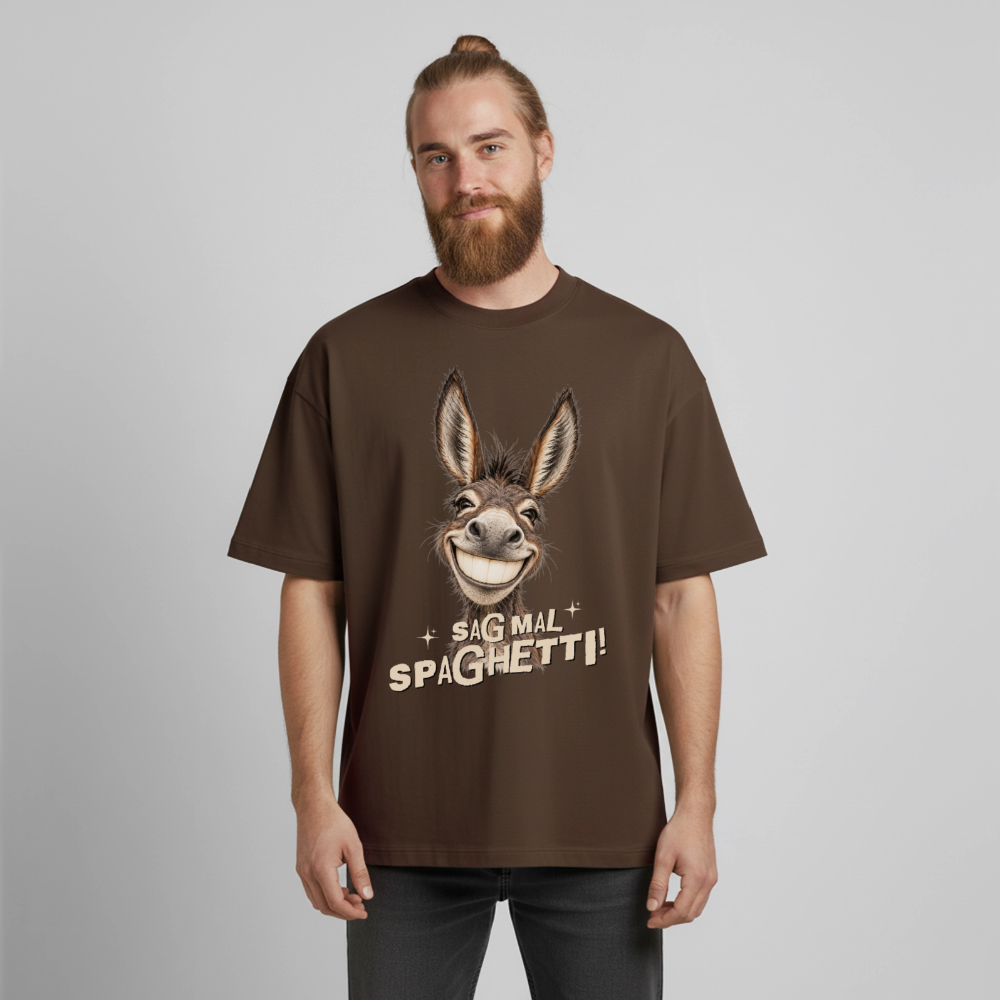 Boxy Unisex T-Shirt mit Eselmotiv - Dunkelbraun