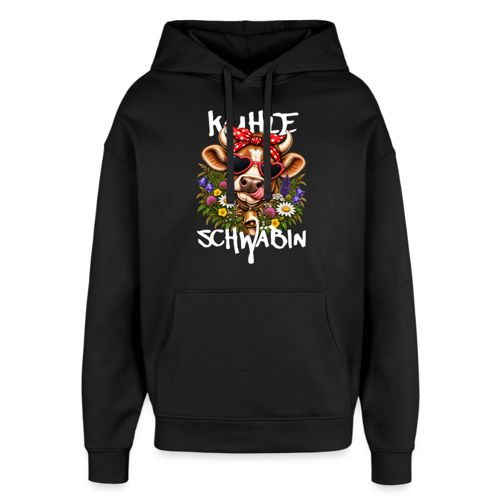 Oversized Unisex Hoodie mit Kuhle-Motiv - Schwarz