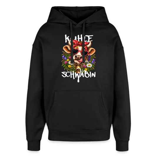 Oversized Unisex Hoodie mit Kuhle-Motiv - Schwarz