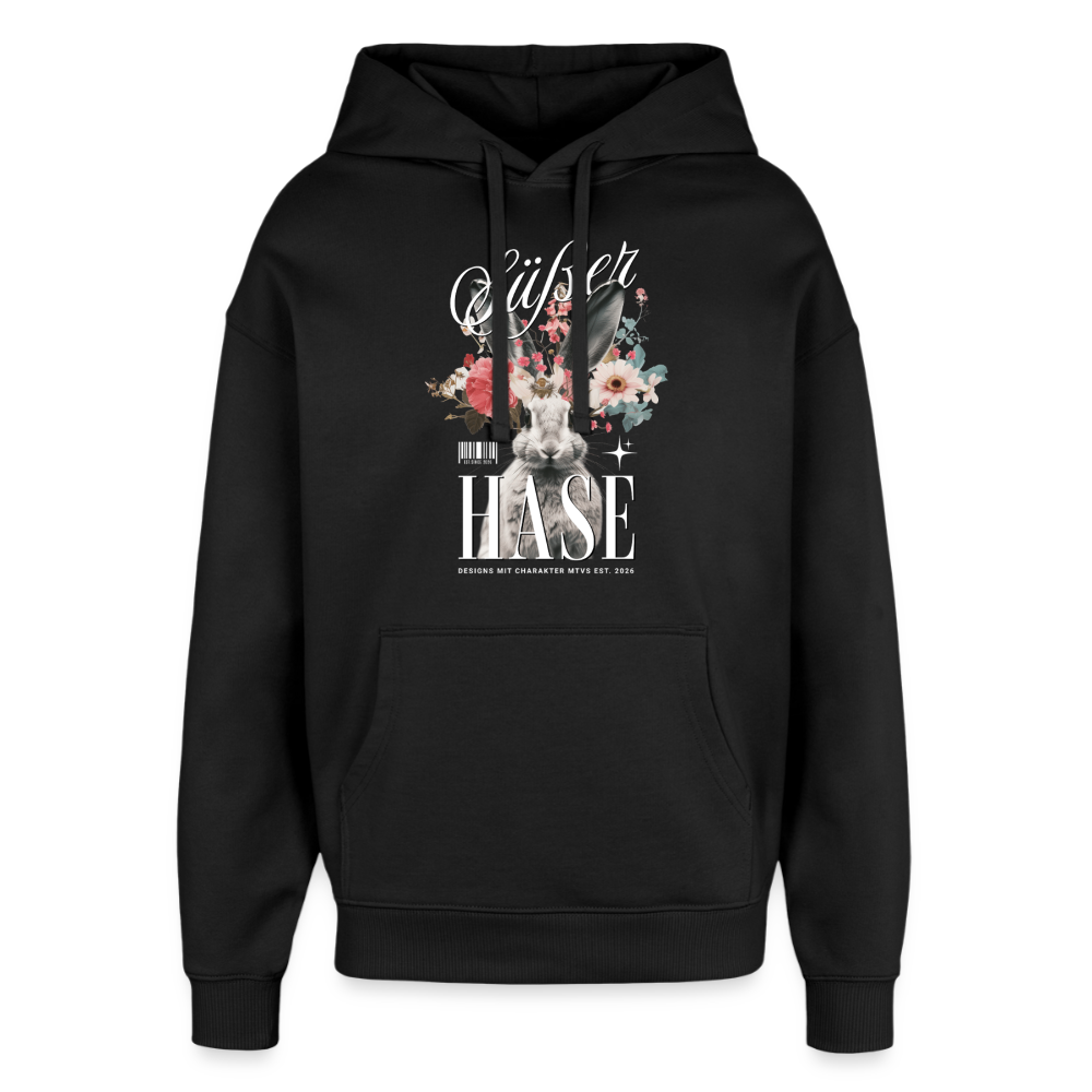 Oversized Unisex Hoodie mit Hase Motiv - Schwarz