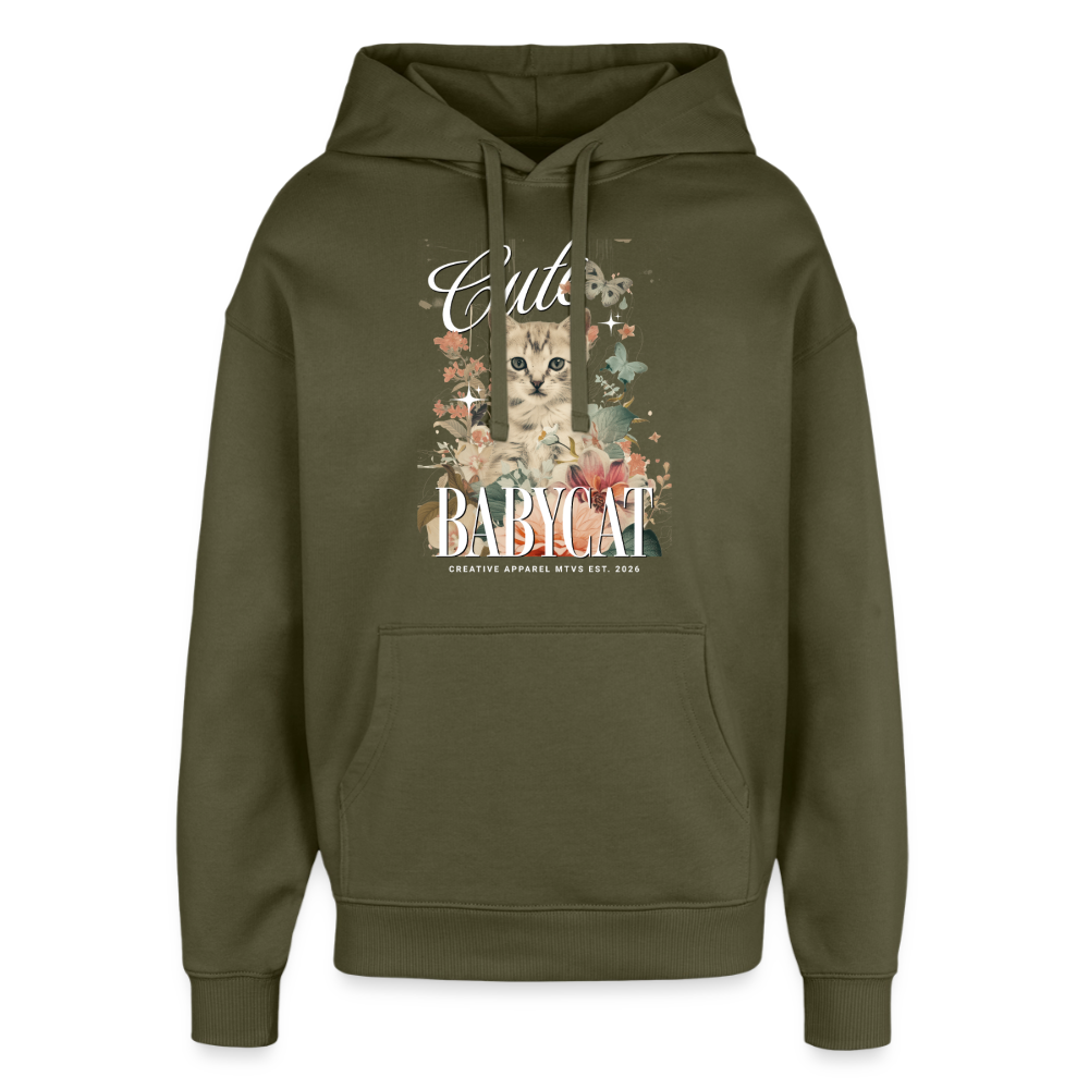 Oversized Hoodie mit Katzenmotiv - Khaki