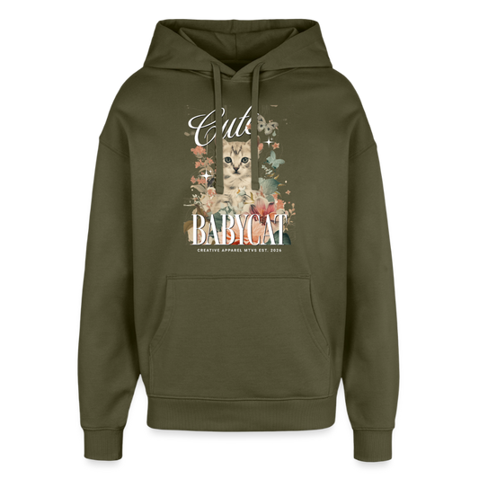Oversized Hoodie mit Katzenmotiv - Khaki
