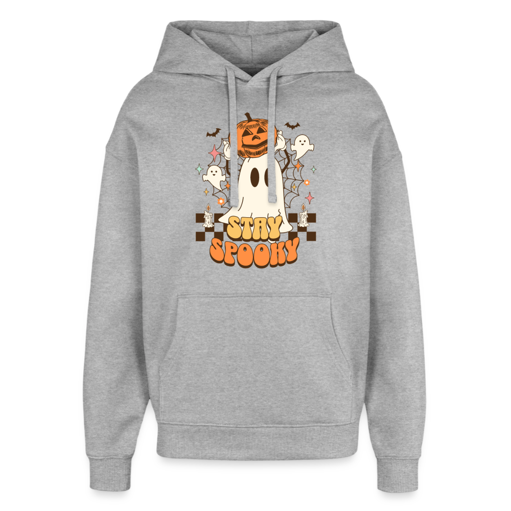 Grauer Hoodie mit Stay Spooky Halloween Motiv, Geist und Kürbis