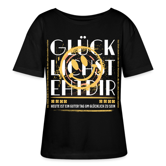 Damen Bio-T-Shirt mit Glückmotiv - Schwarz